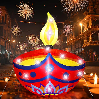 VIHOSE 4 ft Happy Diwali Inflatables Diya Deepavali Themed Blow up Decor Indian Festival LED Lights Inflatable Decoration for Outdoor Indian Diwali Lights Party Lawn Decorations