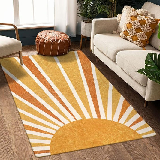 Lahome Boho Sun Print Area Rug - 3x5 Small Washable Rug Modern Abstract Non-Slip Accent Distressed Throw Rugs Floor Carpet for Bedrooms Living Laundry Room entryway Rug (3'x5', Rainbow Sun)