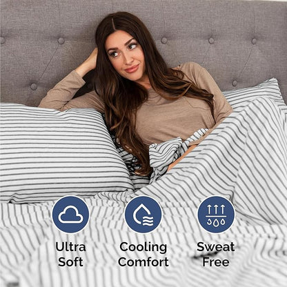 CGK Linens Twin 4 Piece Sheet Set - Cooling Sheets for Hot Sleepers - Hotel Luxury Bedding Set with 8-16 Inch Deep Pockets - 1 Flat & 1 Fitted & 2 Pillowcases - Soft and Wrinkle Free - Grey Stripes