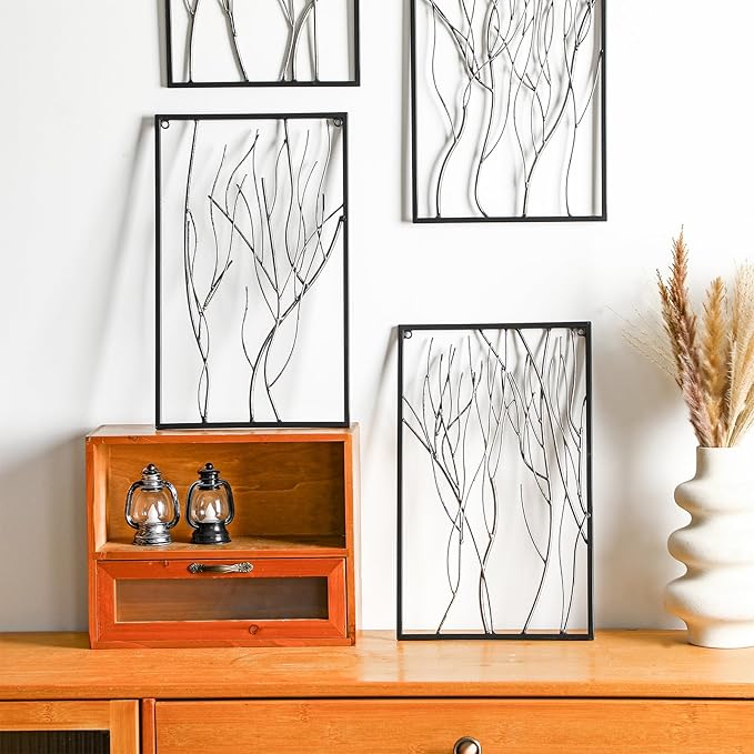 Tandefio 4 Pcs Metal Wall Art Abstract Wall Decoration Tree Branch Sign for Living Room Panels Sculpture Iron Modern Accent Hanging for Home Office(Tree Branch Style)
