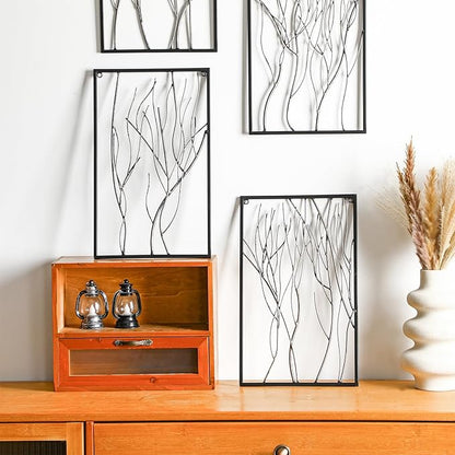Tandefio 4 Pcs Metal Wall Art Abstract Wall Decoration Tree Branch Sign for Living Room Panels Sculpture Iron Modern Accent Hanging for Home Office(Tree Branch Style)