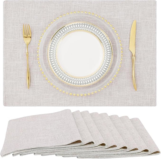 homing Neutral Beige Cloth Placemats Set of 8 – Cotton Linen Blend Washable Farmhouse Dining Table Mats for Indoors & Outdoors, Easy to Clean, 13 x 19 Inch