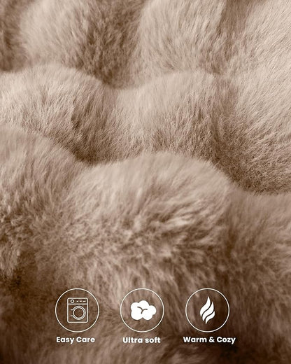 Ultra Soft Cozy Faux Fur Throw Blanket, Fuzzy Plush Thick Bubble Blanket, Oversize Luxury Fluffy Blanket for Couch, Bed, and Living Room, 60x80 Inches, Light Brown