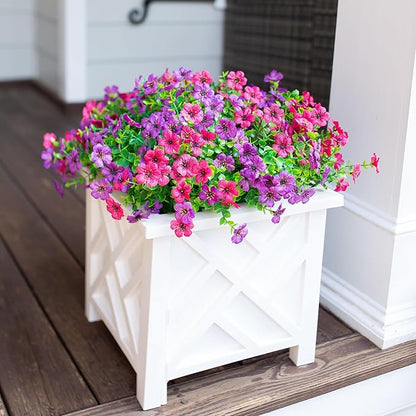 Artificial Fake Outdoor Outside Flowers Plants for Spring Summer Decoration, 12 Bundles Faux Silk Mix Daisy UV Resistant Look Real for Planter Pot Front Door Porch Patio Garden Yard