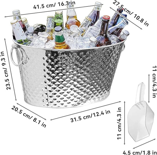 Large Ice Buckets for Parties, Ice Tub with Scoop for Cocktail Bar Mimosa Bar Supplies, Large Champagne Bucket Beer bucket Metal Tub