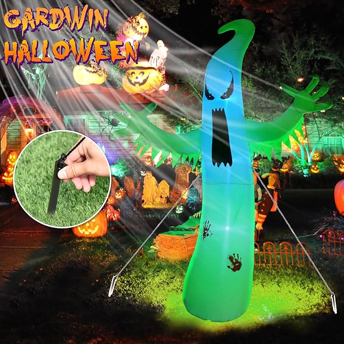 Gardwin 12ft High Halloween Inflatable Ghost Outdoor Decoration, Halloween Blow Up Yard Decoration with Built-in 4 Color LED, Inflatable Halloween Decorations for Indoor and Outdoor Party, Garden Lawn