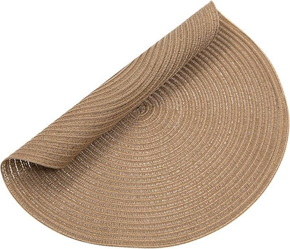 SHACOS Round Placemats Set of 4 Woven Braided Kitchen Table Placemats 15 inch Round Place Mats Washable Table Mats Indoor Outdoor, Brown