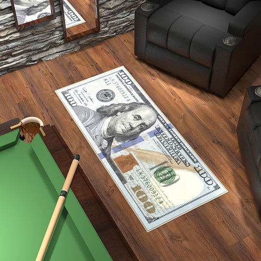 Ottomanson Machine Washable $100 Bill Design Indoor 22x53 Modern Runner Rug for Hallway, Kitchen, Bedroom, 22" x 53", Green/Multicolor