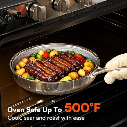 Non Stick Frying Pans with lid, 10 inch Hybrid Frying Pans Nonstick, non stick Stainless Steel Skillets, Dishwasher and Oven-Safe, nonStick Cookware, Induction Compatible Cooking Pan