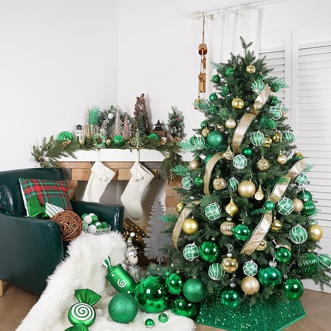 3.15" Christmas Ball Ornaments Glitter Shatterproof Christmas Tree Ornaments Sequin Xmas Hanging Balls Decorations for Wedding Party Holiday(Green, 12pc-8cm)