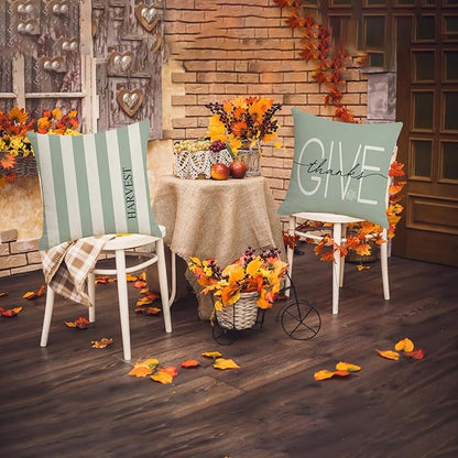 Fall Decor - Fall Pillow Covers 18x18 Set of 4, Thanksgiving Decorations Autumn Cushion Case for Couch