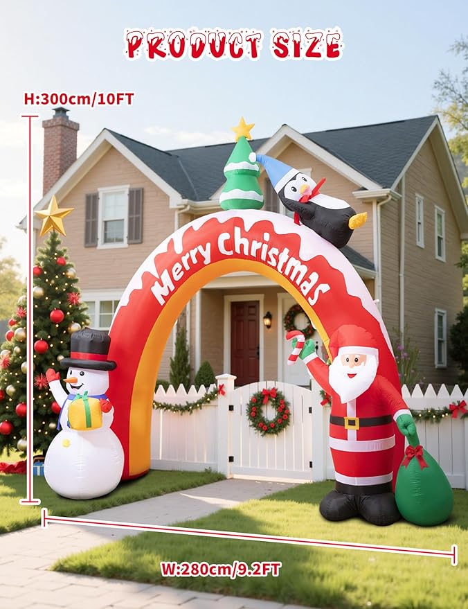 10FT Christmas Inflatables Archway with Santa Claus, Snowman & Christmas Tree, Large Blow Up Outdoor Decorations with 5 LED Lights, Self-Inflate Christmas Arch for Yard Lawn Patio Holiday Decoration