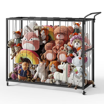 BBLIKE Stuffed Animal Storage Tower Rolling Cart - Zoo Cage Organizer for Kids' Plush Toys - Extra Large Storage Holder for Stuffy, Plushies & More in Playroom or Bedroom, 214L, Black