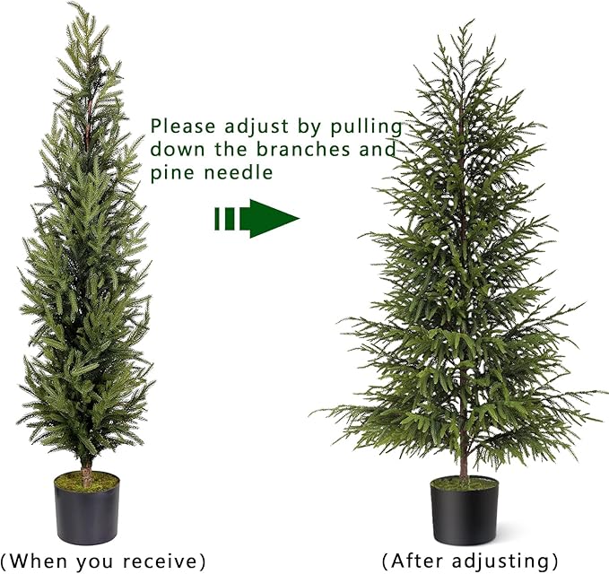 2 Pcs Artificial Norfolk Pine Tree - 4ft (48") Faux Christmas Tree Fake Potted Plants for Indoor Outdoor Home Front Porch Christmas Decor