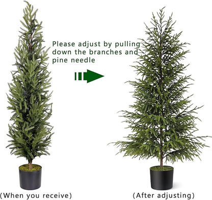 2 Pcs Artificial Norfolk Pine Tree - 4ft (48") Faux Christmas Tree Fake Potted Plants for Indoor Outdoor Home Front Porch Christmas Decor