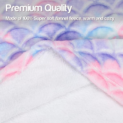 Catalonia Kids Mermaid Tail Blanket, Super Soft Plush Flannel Sleeping Snuggle Blanket for 3-14 yrs Girls, Birthday Gift for Daughter