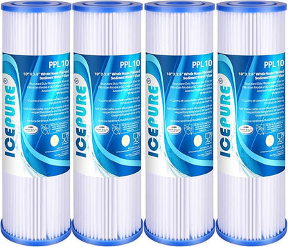 10" x 2.5" Pleated Sediment Water Filter Cartridge Replacement Any 10 inch RO Unit, Compatible with R50, Dupont WFPFC3002, Whirlpool WHKF-WHPL, GE FXWPC, Hydronix SPC-25-1050, Watts FM-50-975 4PACK