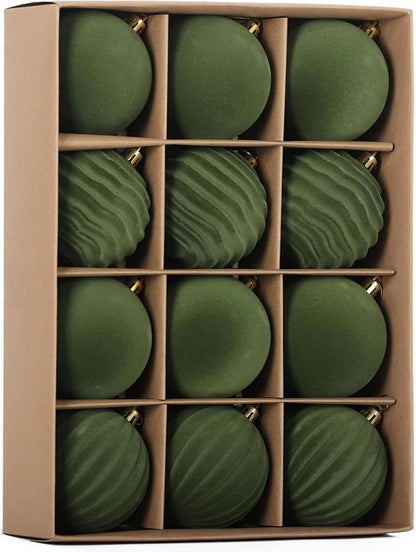 Senjie 3.15inch Christmas Tree Ornaments Velvet Balls,12PCS Flocked Decoration Balls Ornaments Sets for Christmas 2025 Green