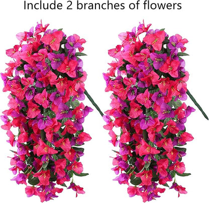 Faux Bougainvillea Artificial Flowers Plants for Outdoor Outside Spring Decoration, 2pcs Fake Silk Long Trailing Vines UV Resistant Realistic for Front Door Porch Planter Urn Patio Balcony Yard, Mix
