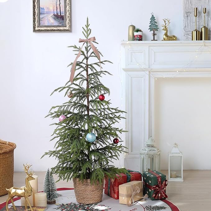 2 Pcs Artificial Norfolk Pine Tree - 4ft (48") Faux Christmas Tree Fake Potted Plants for Indoor Outdoor Home Front Porch Christmas Decor