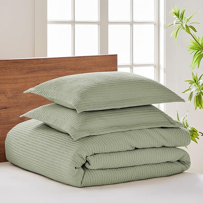 Levtex Home - Cloud Waffle Comforter Set - King Comforter + Two King Pillow Cases - Waffle Weave - Desert Sage - Comforter (106 x 94in.) and Pillow Case (36 x 20in.) - Cotton