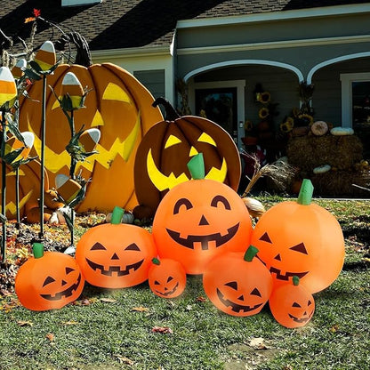 8FT L Halloween Inflatable Pumpkin Patch Fall Inflatable Each Pumpkin with Build-in LED Lights Blow up Pumpkin Decor Outer Large Party Yard Decoration