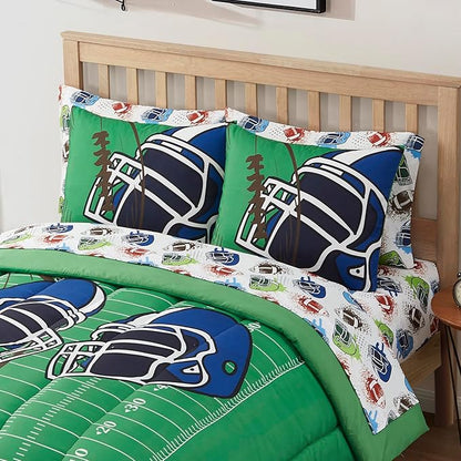 Kids Bedding Set Bed in a Bag for Boys and Girls Toddlers Printed Sheet Set and Comforter, Full, Football