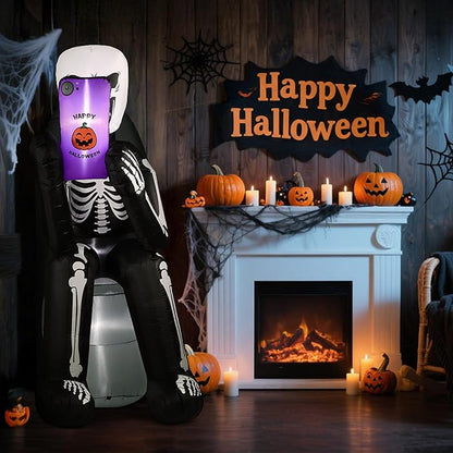 BLOOMWIN 6.1 FT Halloween Inflatable Outdoor Decoration Skeleton & Tombstone Halloween Inflatable Blow Up Yard Decorations with LEDs for Halloween Holiday Party Outdoor Garden Yard Lawn Indoor Decor