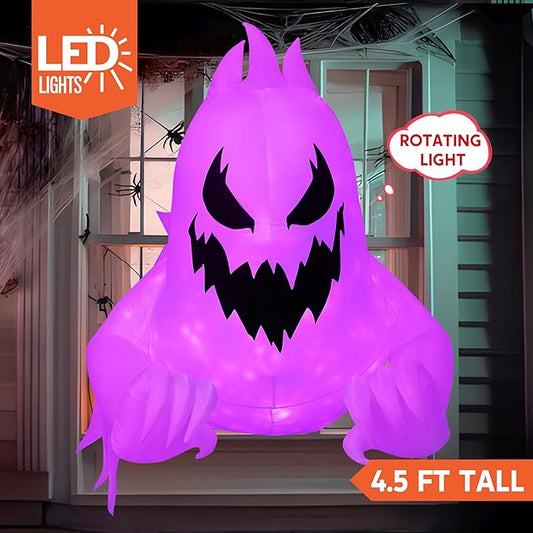 Joiedomi 4.5 FT Halloween Inflatable Scary Ghost Outdoor Decoration, Inflatable Window Breaker Decoration with Rotating Purple LEDs, Blow Up Ghost Halloween Window Decor for Party Garden Yard Decor