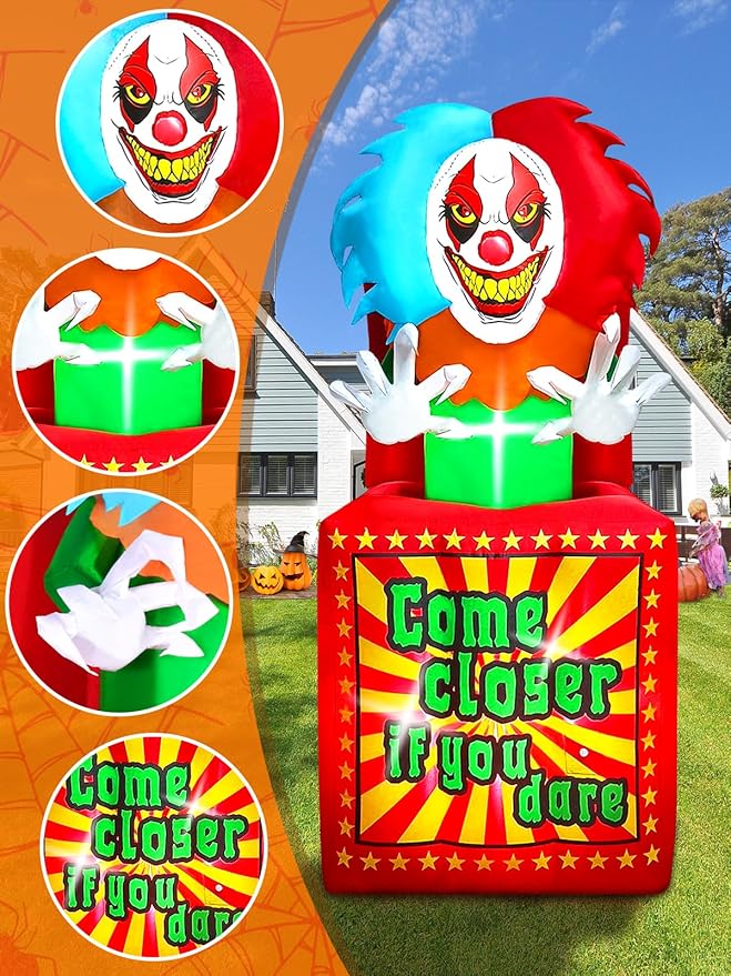 6.6 FT Halloween Inflatables Animated Clown with Music, Kalolary Circus Clown Box Outdoor Decorations Blow Up Yard with Built-in LEDs for Indoor Outdoor Party Garden Lawn Decor