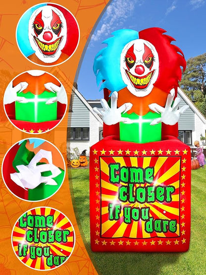 6.6 FT Halloween Inflatables Animated Clown with Music, Kalolary Circus Clown Box Outdoor Decorations Blow Up Yard with Built-in LEDs for Indoor Outdoor Party Garden Lawn Decor
