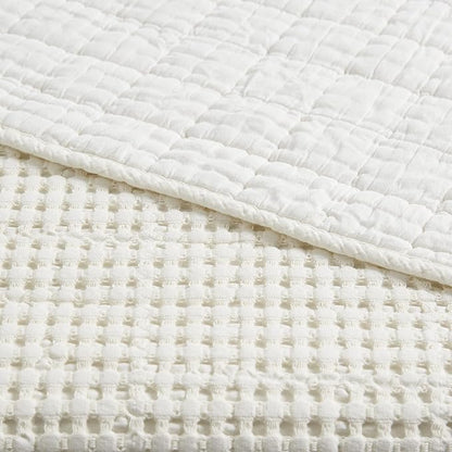 Levtex Home Mills Waffle Queen Bedspread Set (106x106in) with 2 Pillow Shams (26x20in) - Cream - Cotton Waffle Queen Size Bedspread Set - Lightweight, Soft, Pre-Washed