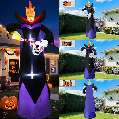 12FT Halloween Inflatables Giant Headless Reaper Ghost Outdoor Decorations with Flame Light Scary Flashing LED Lights Halloween Blow Up Yard Decorations for Party Garden Lawn Decor