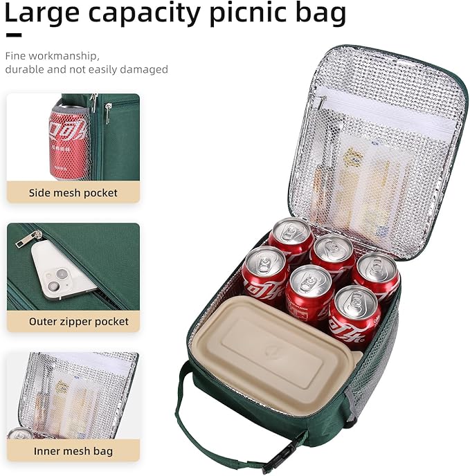 Lunch box Lunch bag for men women Insulated Lunchbox Lunch bags for Work Picnic Travel(Deep green)