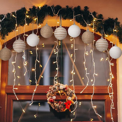 Syhood 9 Pcs 2.36 Inch Christmas Ball Ornaments Boho Farmhouse Jute Rope Hanging Balls Burlap Neutral Rustic Ornaments for Xmas Tree Holiday Wreath Garland Wedding Home(Linen, Cream White)