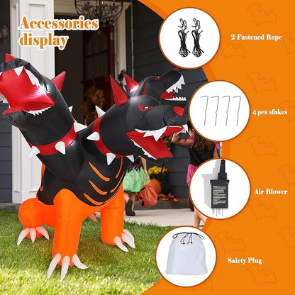 DearSun 6FT Halloween Inflatable Fierce Cerberus with Build-in LED Lights, Blow up Halloween Inflatable Outdoor Indoor Decorations Large Party Yard Decoration (Fierce Cerberus)