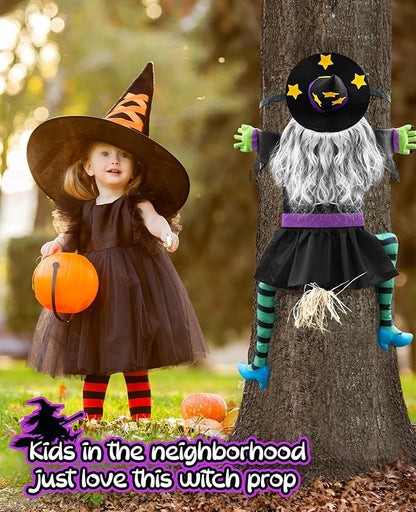 Crashing Witch for Halloween Decorations Outdoor: Hilarious Witch Decor with Adjustable Band for Tree Porch Door
