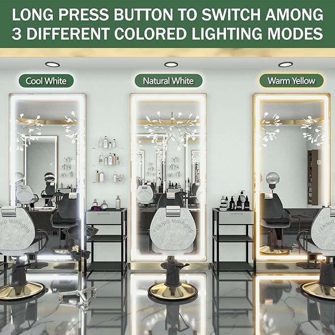 FENNIO Full Length Mirror with Lights, 71"x32" LED Full Body, Free Standing Lighted Floor Mirror, Wall Mounted Hanging Mirror for Bedroom, Salon, 3-Color Lighting [Tempered Glass]