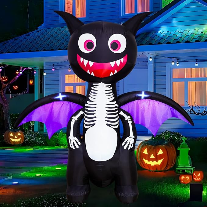 6.8FT Halloween Inflatables Outdoor Decorations – Lighted Skeleton Dinosaur Blow Up Yard Decor with LED Lights, Spooky Halloween Dinosaur for Lawn Porch Trick or Treat Party Display