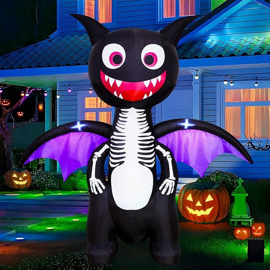 6.8FT Halloween Inflatables Outdoor Decorations – Lighted Skeleton Dinosaur Blow Up Yard Decor with LED Lights, Spooky Halloween Dinosaur for Lawn Porch Trick or Treat Party Display