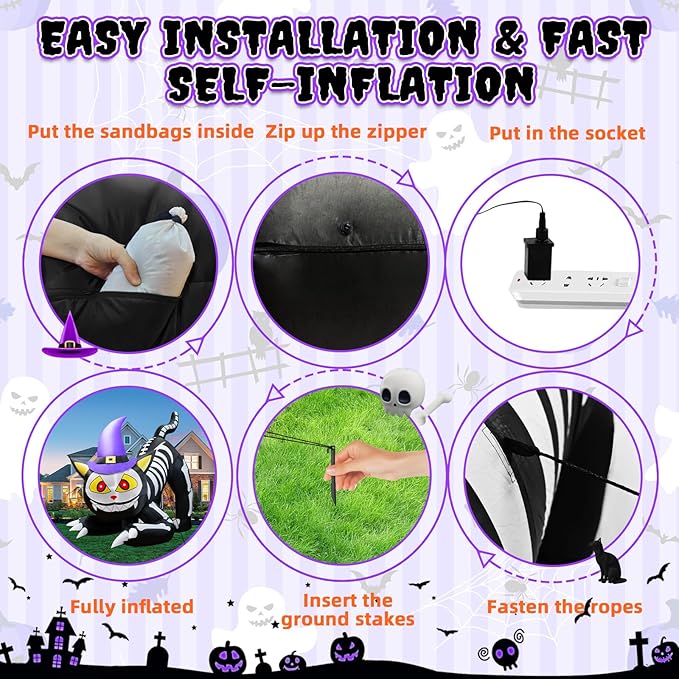 8.5 FT Tall Halloween Inflatables Black Cat Outdoor Decorations, Witch Cat Inflatable Halloween Decorations with Moving Head Blow Up Yard Decorations Built-in LEDs for Party Garden Lawn Decor