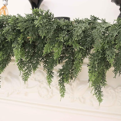 12FT Christmas Cedar Garland Artificial Real Touch Thickness Realistic Greenery Pine Garland for Mantle Fireplace Outdoor Indoor Christmas Decorations