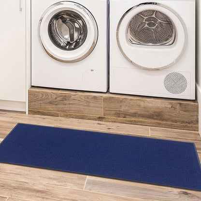 Machine Washable Modern Solid Design Non-Slip Rubberback 2x5 Traditional Runner Rug for Hallway, Kitchen, Bedroom, Entryway, 20" x 59", Navy