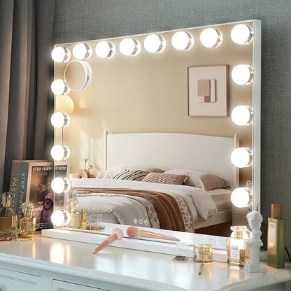 Kottova Vanity Mirror with Lights,27.6 x21.6'' Large Makeup Mirror, 3 Color Modes,Touch Control, USB Charger Port, Hollywood Lighted Mirror with 18 Dimmable LED,Metal Frame,Plug in