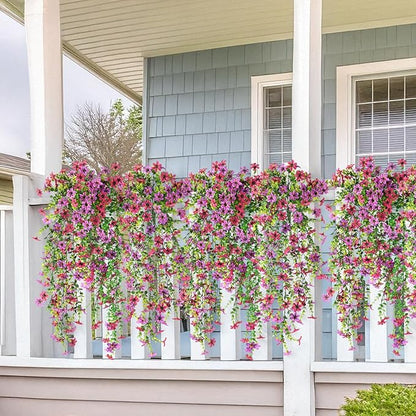 Artificial Fake Hanging Flowers Plants for Outdoor Summer Decoration,2 PCS Faux Silk Daisy with Eucalyptus Leaves,UV Resistant Look Real for Outside Home Indoor Planter Porch Patio Balcony Yard Decor