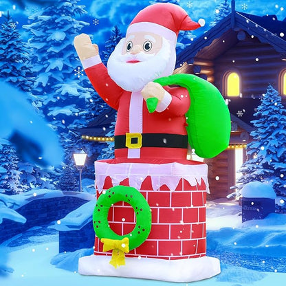 DomKom Christmas Inflatables Outdoor Decoration, 6 FT Chimney Santa Claus with Gift Bag Blow up Build-in Led Light Party Lawn Holiday Winter Outside Decor