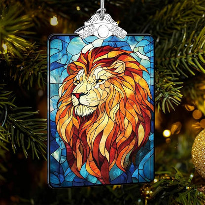 Lion Stained Glass Ornament, 2025 Christmas Tree Hanging Decoration for Gift Exchange or Stocking Stuffer, Holiday Safari Animal Decor, 3.8 x 2.4 Inch