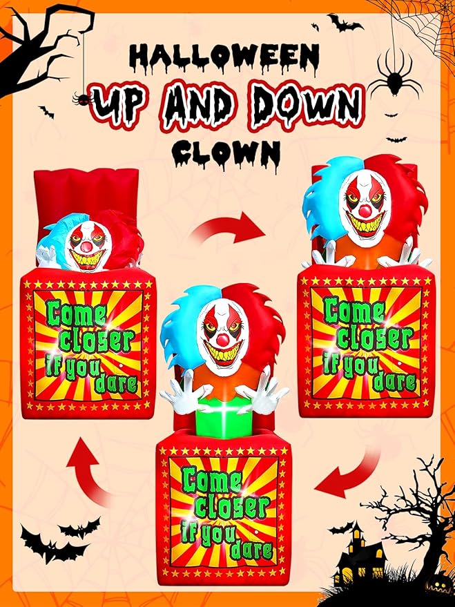 6.6 FT Halloween Inflatables Animated Clown with Music, Kalolary Circus Clown Box Outdoor Decorations Blow Up Yard with Built-in LEDs for Indoor Outdoor Party Garden Lawn Decor