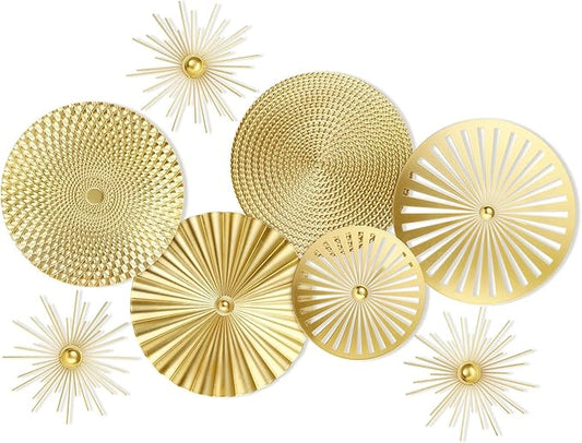 8 Pcs Gold Wall Decor Modern Metal Decor Metal Starbursts Radial Plate Art Hanging Decorative Wall Decorations for Home Bedroom Bathroom Living Room Office Sculpture(Gold)
