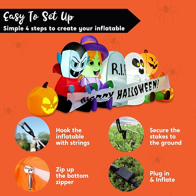Joiedomi 8 FT Long Inflatable Halloween Decor Outdoor, Halloween Blow Up Decorations Inflatable Pumpkin Ghost Vampire Witch Tombstone with LEDs for Yard Decorations